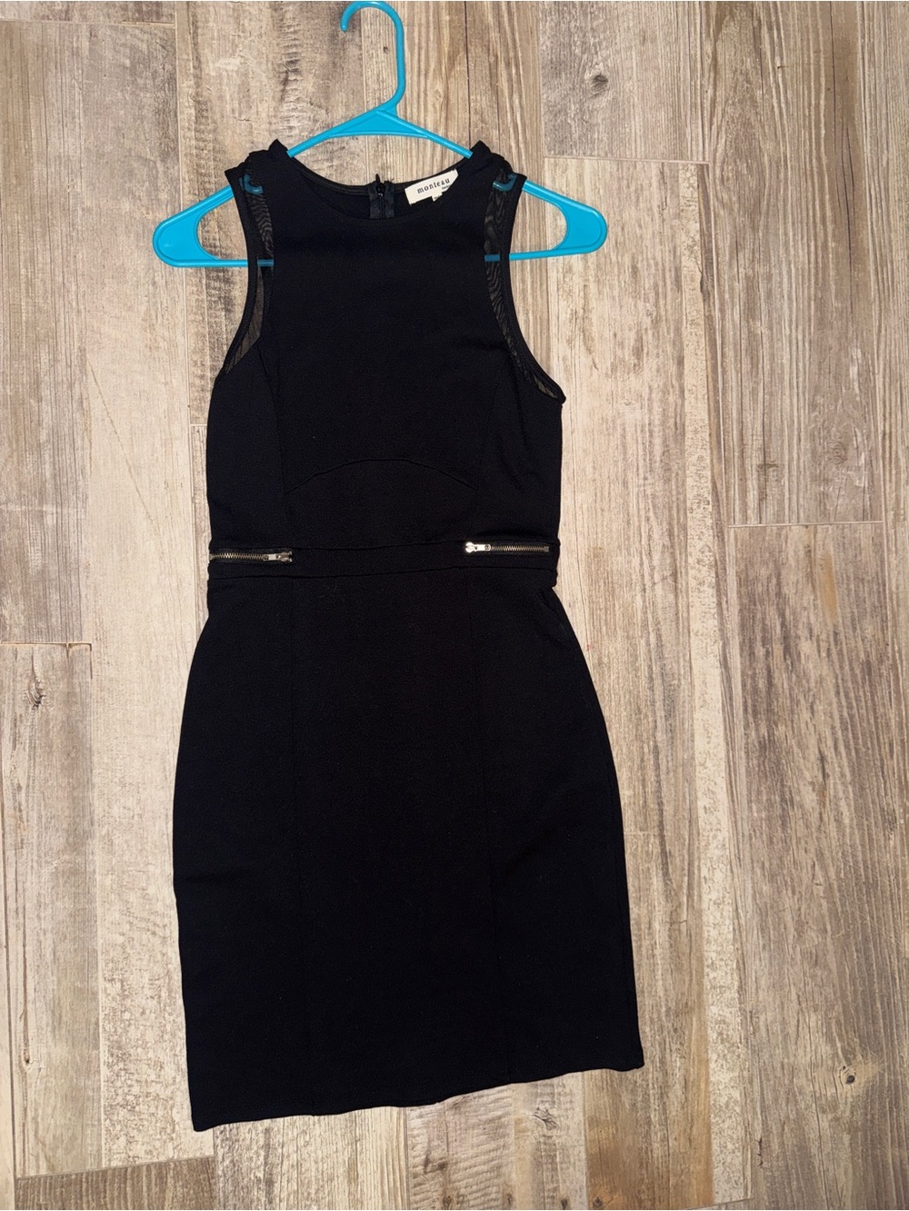 Monteau Black Sleeveless Mesh Panel Zip Accent Dress Size S